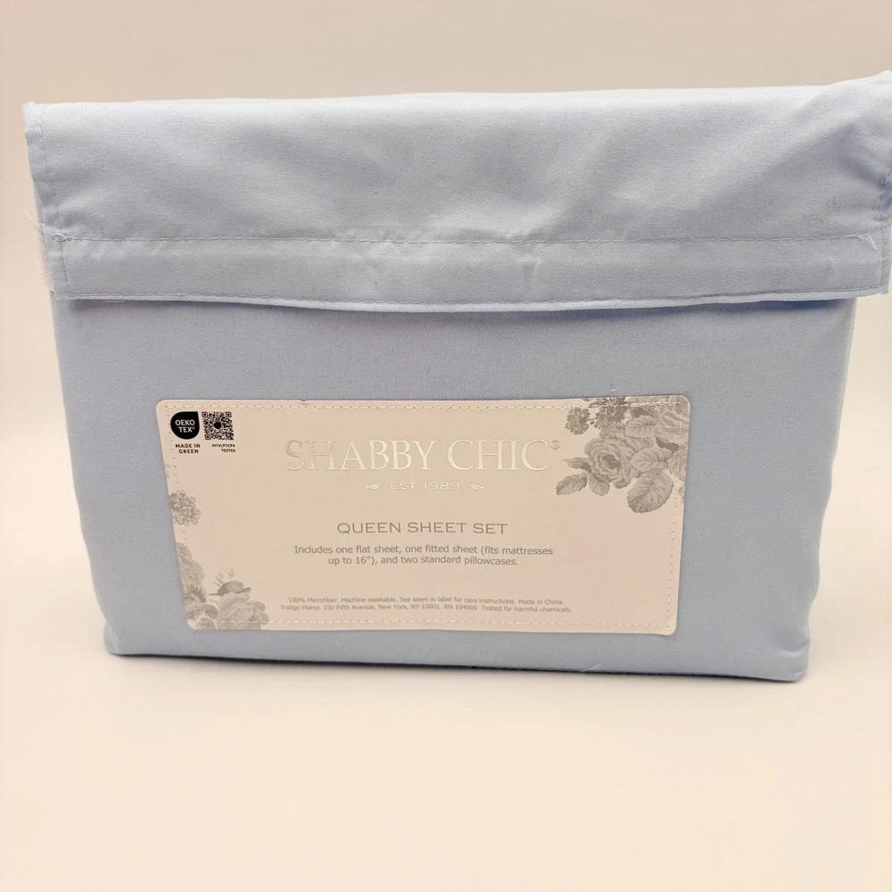 Shabby Chic Queen Sheet Set Light Blue 4‎ Piece Microfiber Bedding